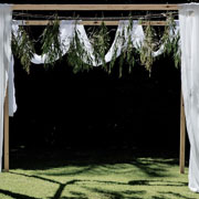 Wooden Pergola with White Draping 2