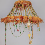 Yellow Feather & Beads Chandelier