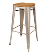 Grey Xavier Bar Stool With Wooden Seat