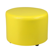 Neon Yellow Leather Round Ottoman