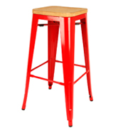Red Xavier Barstool With Wooden Seat