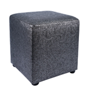Silver Patterned Leather Box Ottoman