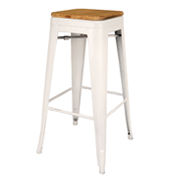 White Xavier Barstool With Wooden Seat