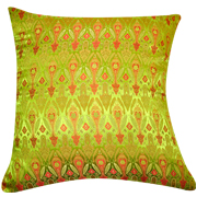 Asian Brocade Cushion Cover Lime Green