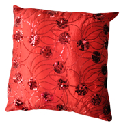 Oriental Sequin Cushion Red C